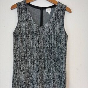 Armani Collezioni 4 Sheath Dress Black Gray Herringbone Knit Stretch Sleeveless